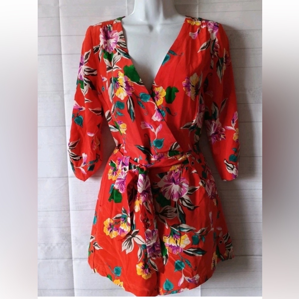 Yumi Kim NEW Red Floral Wrap Liz Romper Size XS